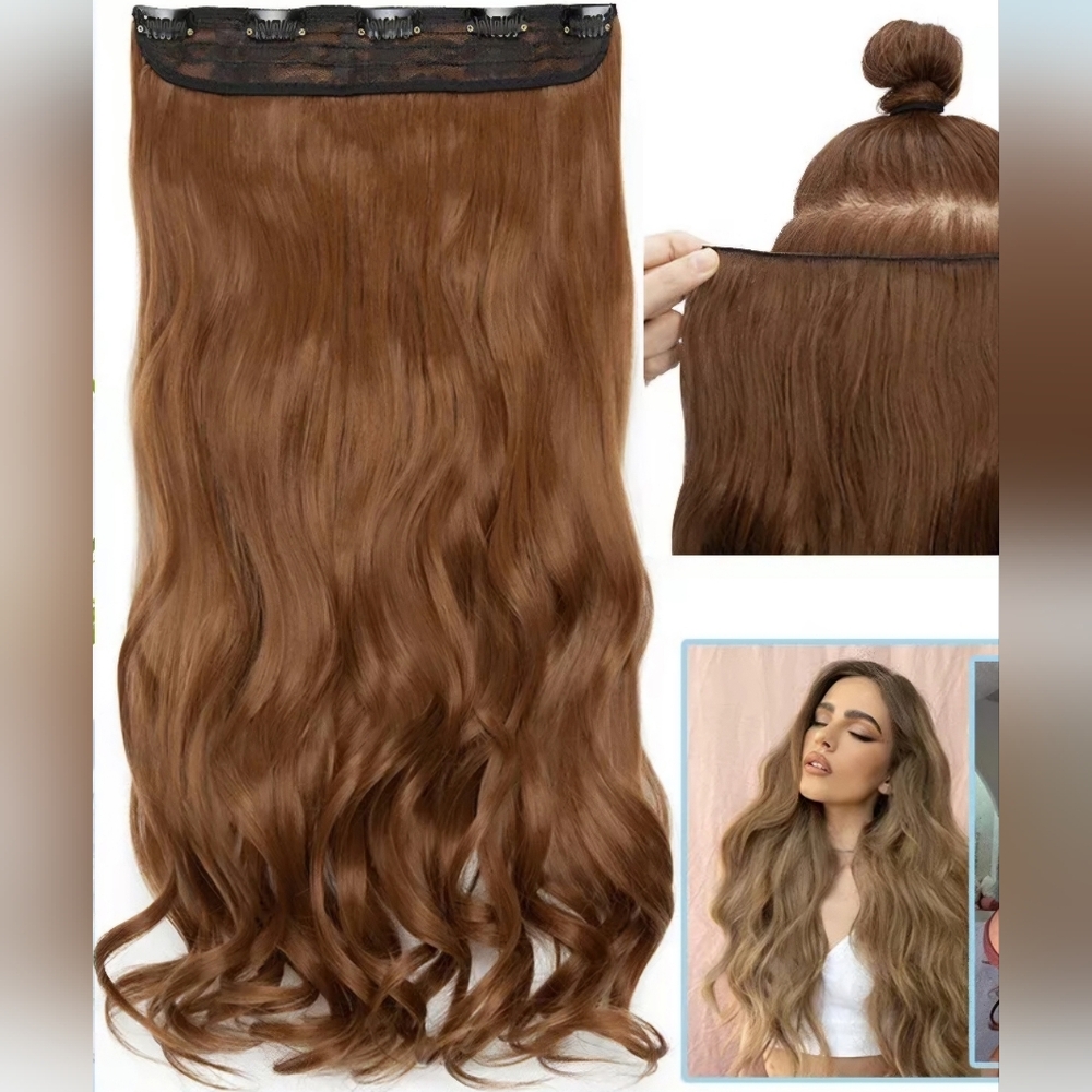 💗 (1) Nwt 24" Lt Reddish Brown Wavy Hair Extension Synthetic One Piece